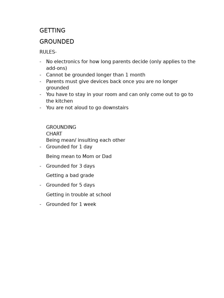 Grounding Rules and Chart for Kids | PDF