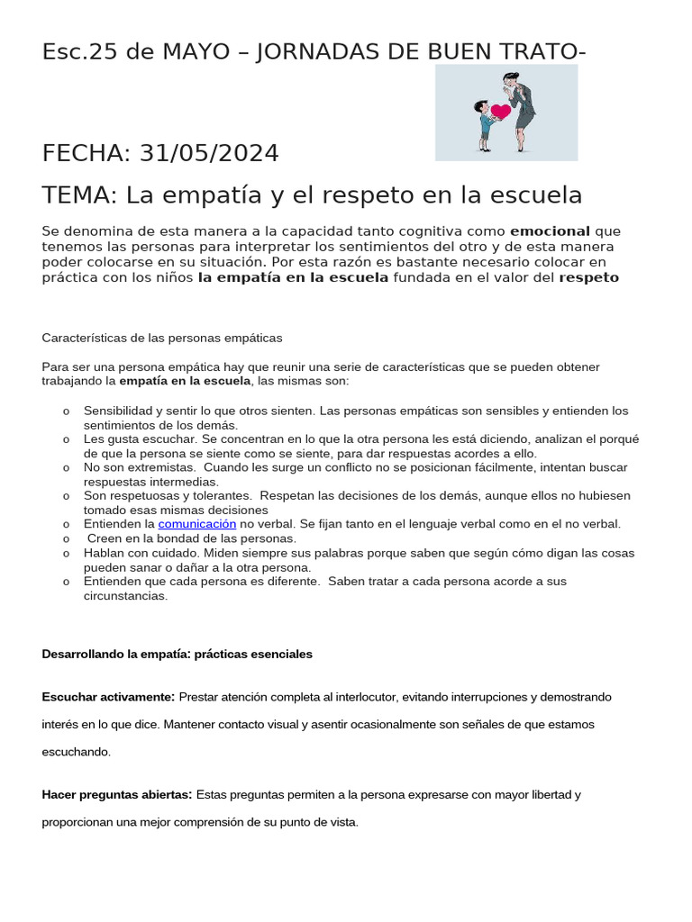 Empatía y Respeto - Doc de Apoyo | PDF | Empatía | Las emociones