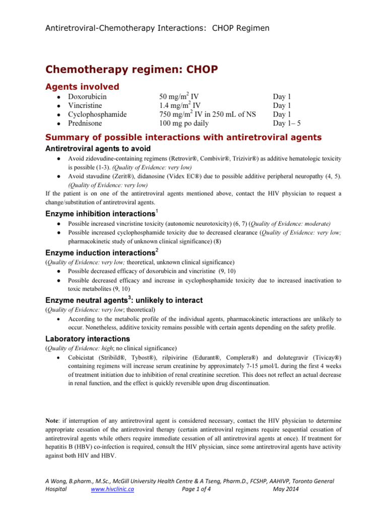 CHOP Regimen: Antiretroviral Interactions | PDF | Management Of Hiv ...