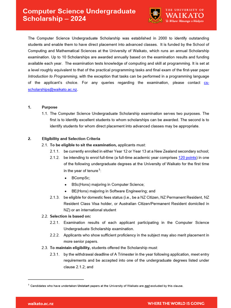 Waikato Computer Science Scholarship 2024 | PDF | Computer Data Storage ...