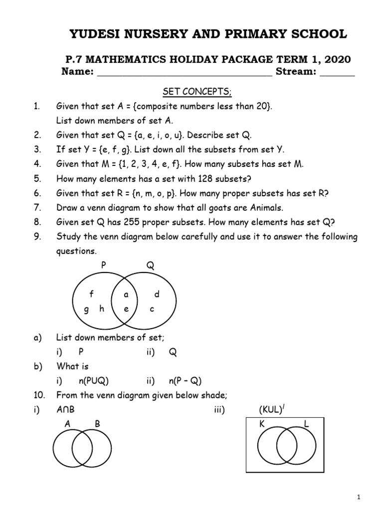 P.7 Mathematics Holiday Package 2020 | PDF | Mathematics