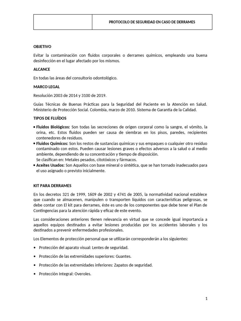 Protocolo de Seguridad para Derrames | PDF | Residuos | Contaminación
