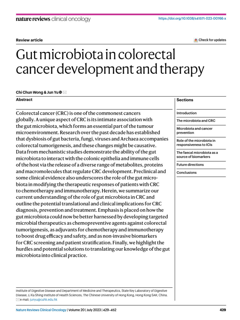 s41571-023-00766-x | PDF | Microbiota | Colorectal Cancer