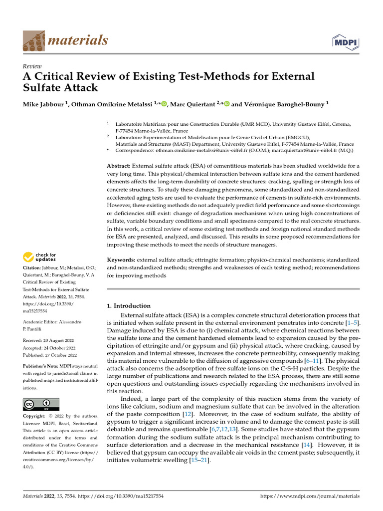 Review of External Sulfate Attack Tests | PDF | Concrete | Physical ...