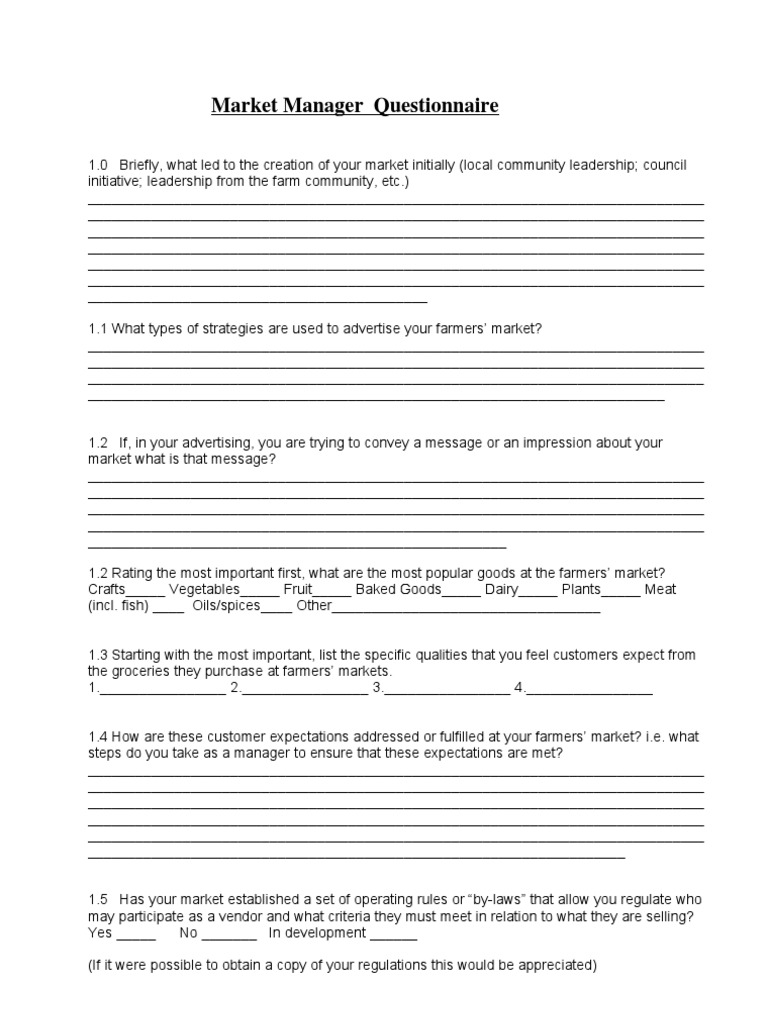 Farmers' Market Management Questionnaire | PDF | Finance & Money Management