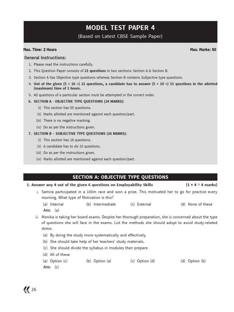 CBSE Model Test Paper 4: Employability Skills | PDF | Breathing ...