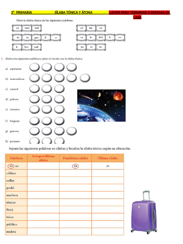 3º Primaria Sílaba Tónica y Átona | PDF