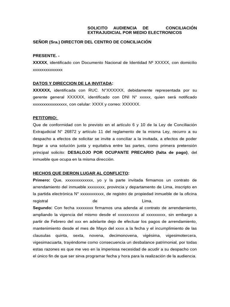 Solicitud de Audiencia de Conciliación | PDF | Justicia | Crimen y ...