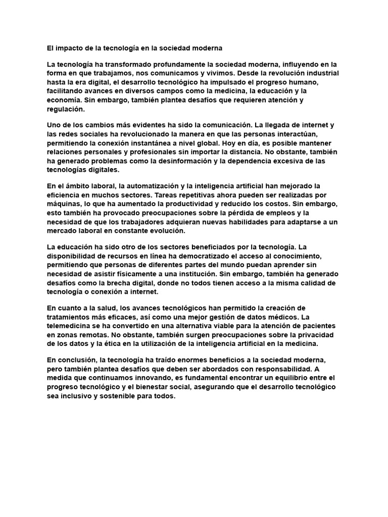 El Impacto de La Tecnología en La Sociedad Moderna | PDF | Inteligencia ...