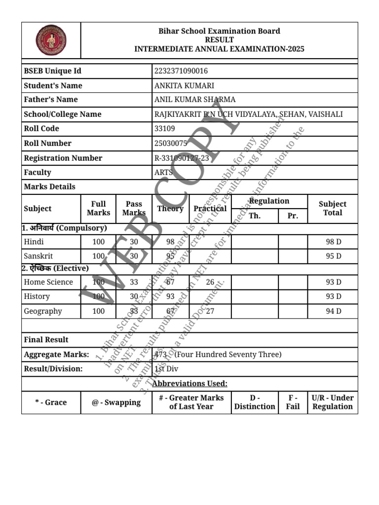 Ankita Result | PDF | Secondary Education | Student Assessment And ...