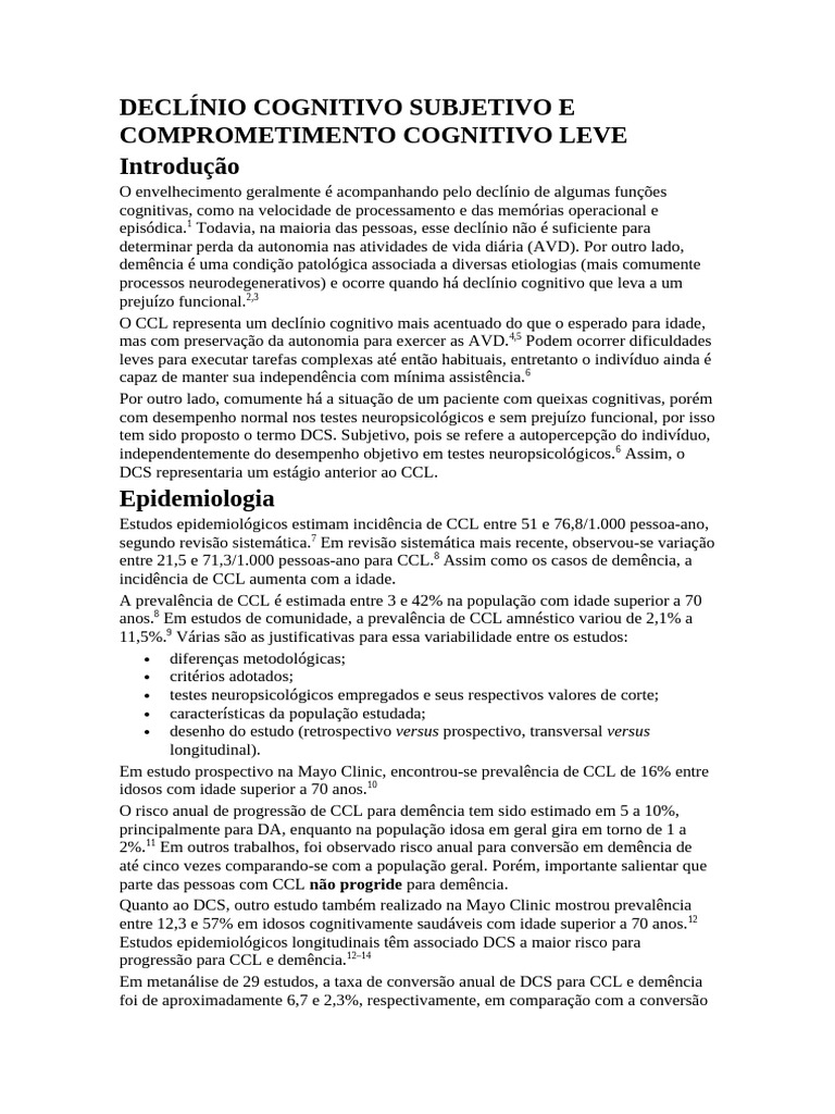 Declínio Cognitivo Subjetivo e Leve | PDF | Demência | Doença de Alzheimer