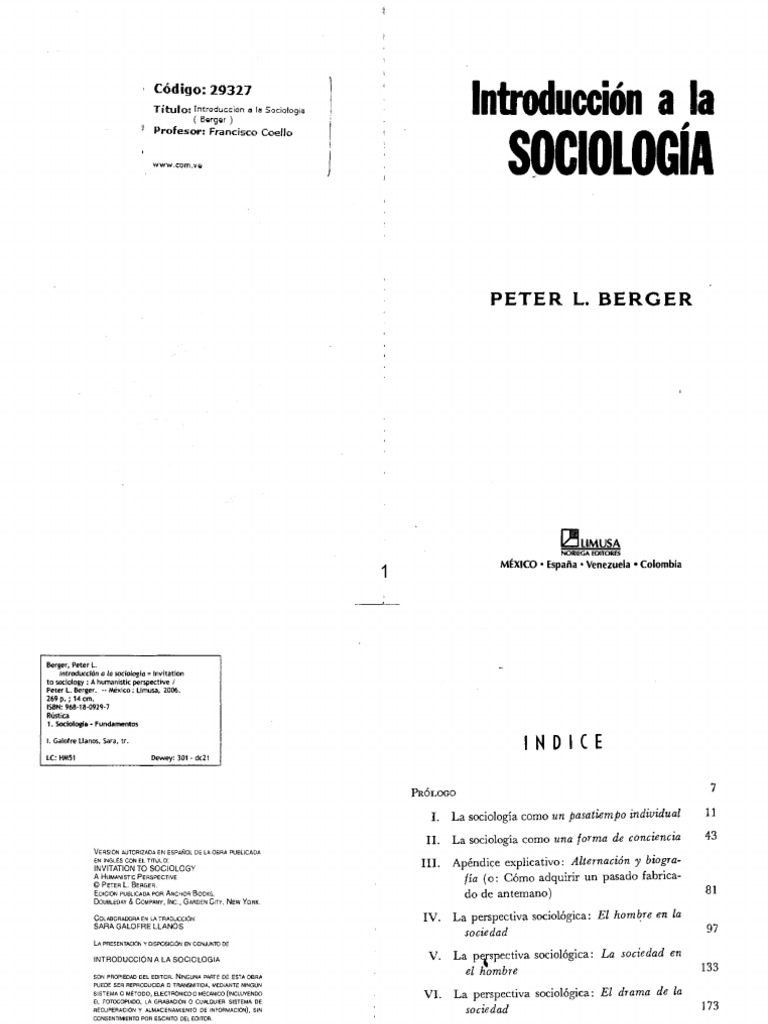 Introduccion A La Sociologia-Berge.P | PDF
