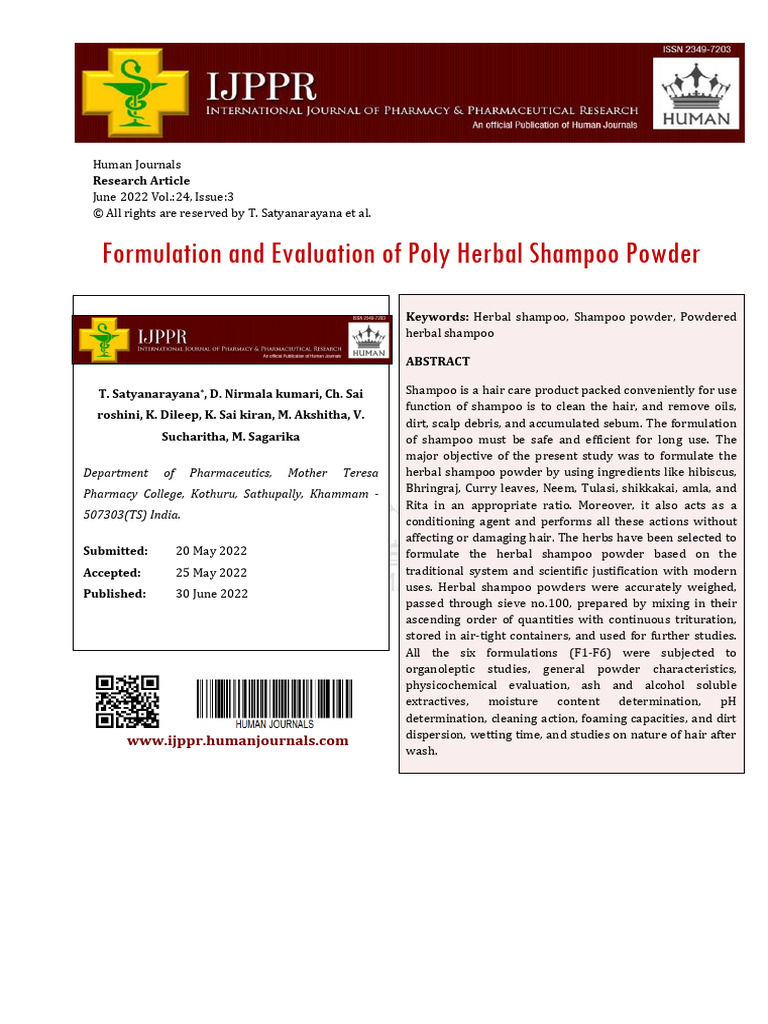 Herbal Shampoo Powder Formulation Study | PDF | Shampoo | Cosmetics