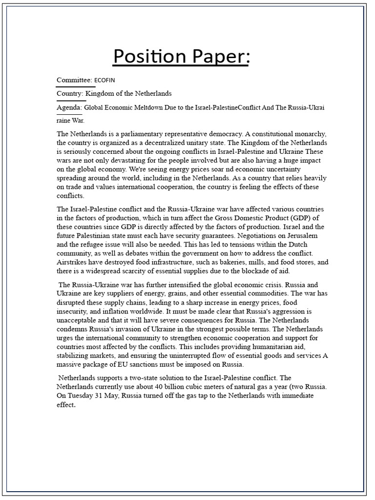Position Paper:: Global Economic Meltdown Due To The Israel ...