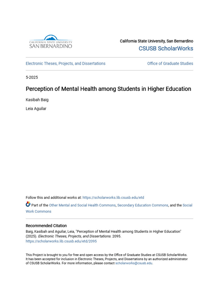 Perception of Mental Health among Students in Higher Education | PDF ...