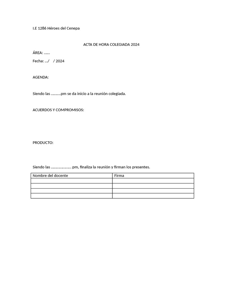 Acta Reunión I.E 1286 Héroes 2024 | PDF