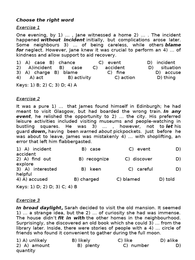 Vocabulary Exercises for Language Skills | PDF