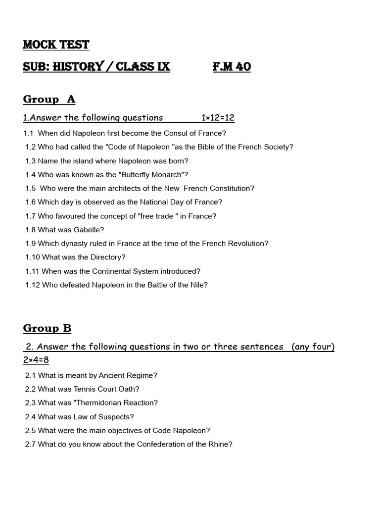 Napoleon and French Revolution Exam Guide | PDF