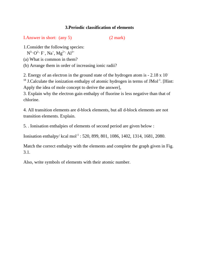 Periodic Table Concepts and Problems | PDF