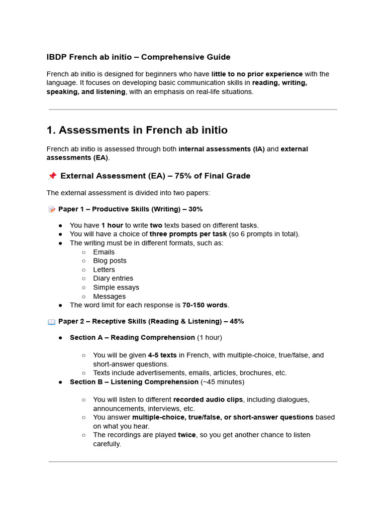 IBDP French Ab Initio - Comprehensive Guide | PDF | Human Communication