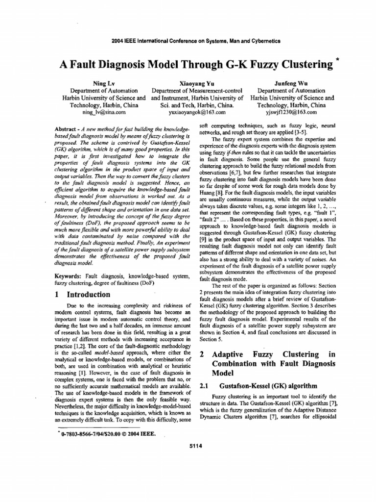 Fault Diagnosis Model Through Fuzzy Clustering: LV of Science of | PDF ...
