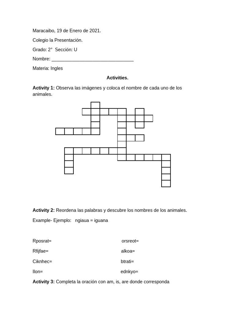Actividades de Inglés para 2° Grado | PDF