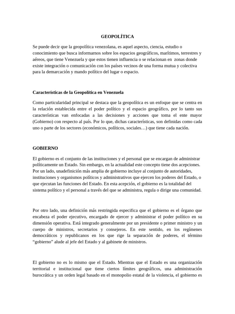 Geopolítica y Gobierno en Venezuela | PDF | Gobierno | Nación