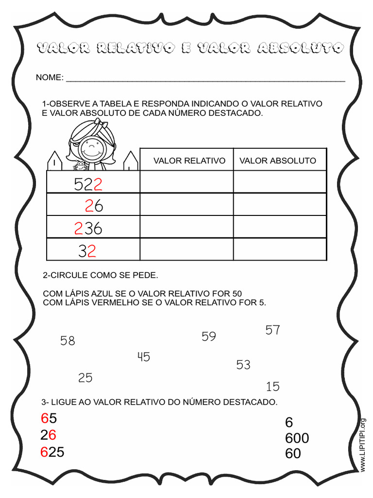 Atividades de Valor Absoluto e Relativo | PDF