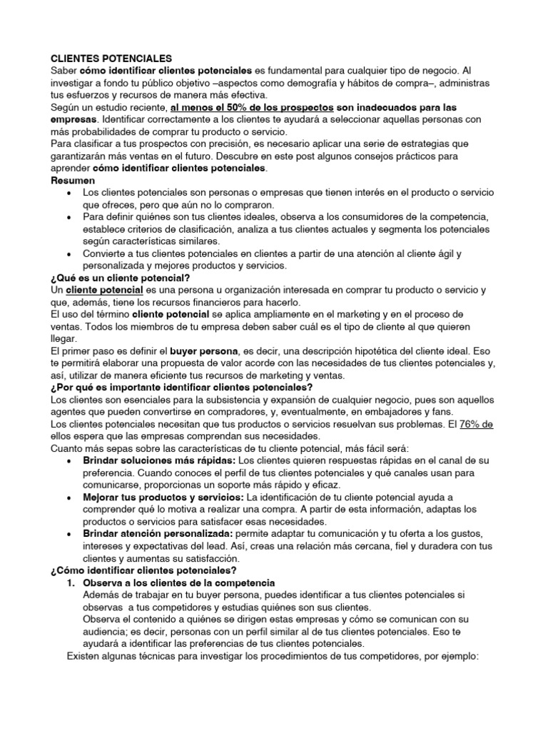 Características de Clientes Potenciales | PDF | Cliente | Marketing