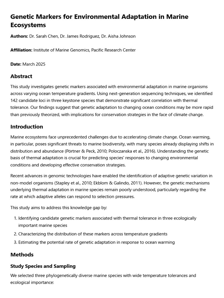 Genetic Markers For Environmental Adaptation in Marine Ecosystems | PDF ...