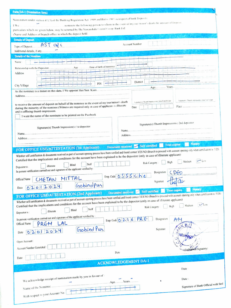 Bank Deposit Nomination Form Guide | PDF | Signature | Applications Of ...