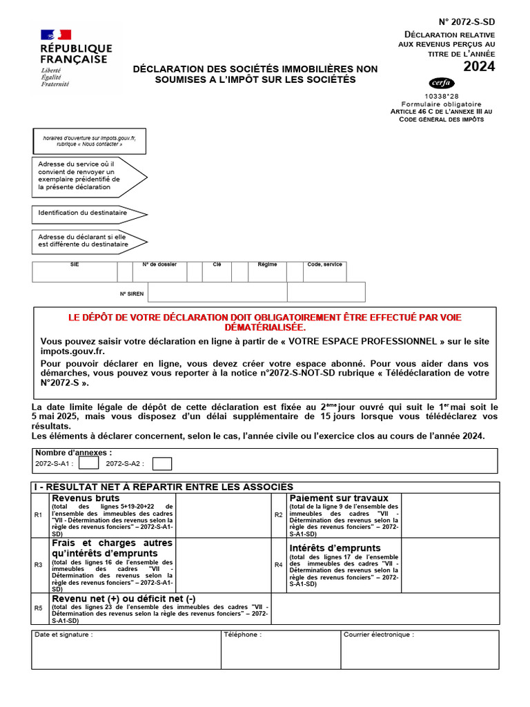 Déclaration 2072-S-SD 2024 SCI | PDF