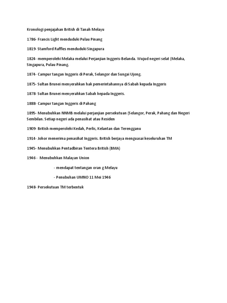 Kronologi Penjajahan British Di Tanah Melayu Pdf