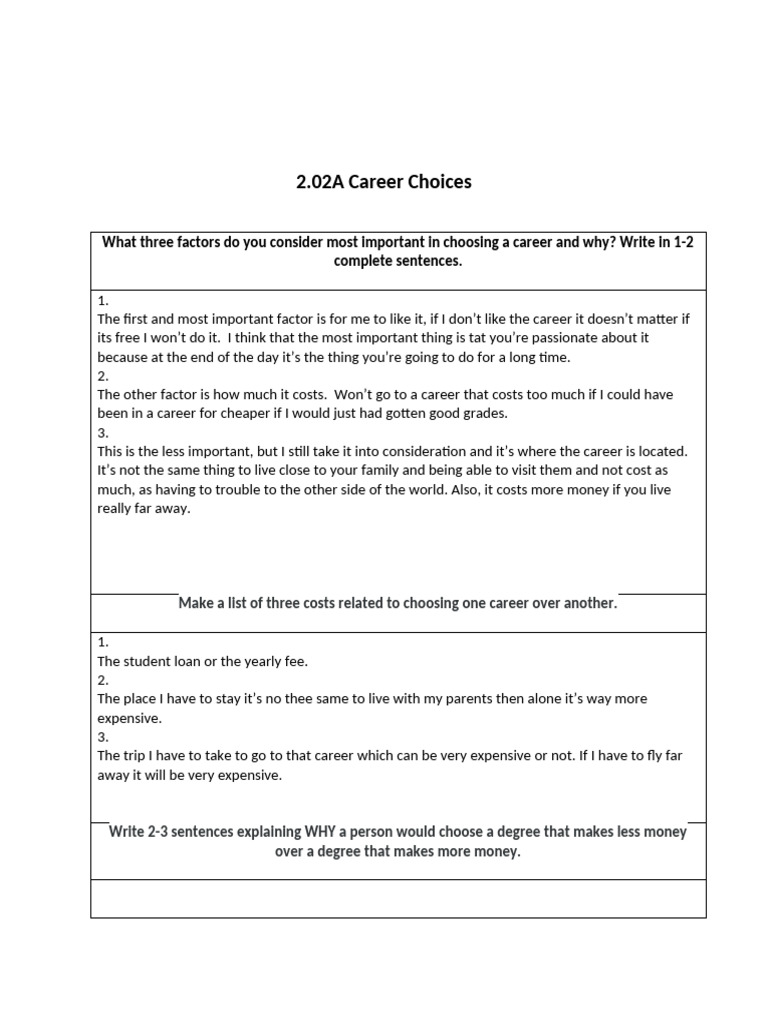 Key Factors in Career Choices | PDF