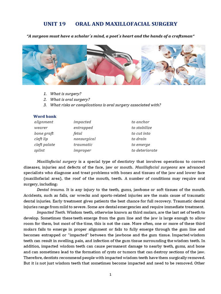 Oral and Maxillofacial Surgery Overview | PDF | Dentures | Dental Implant