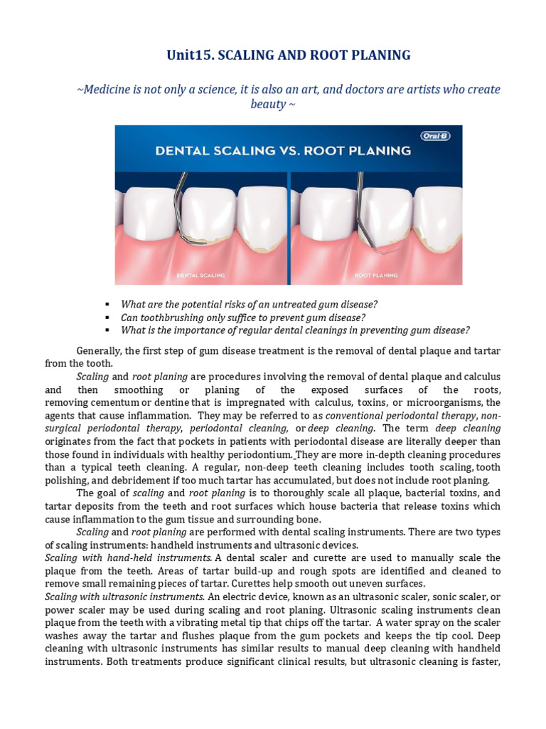 Scaling and Root Planing Overview | PDF | Periodontology | Dentistry