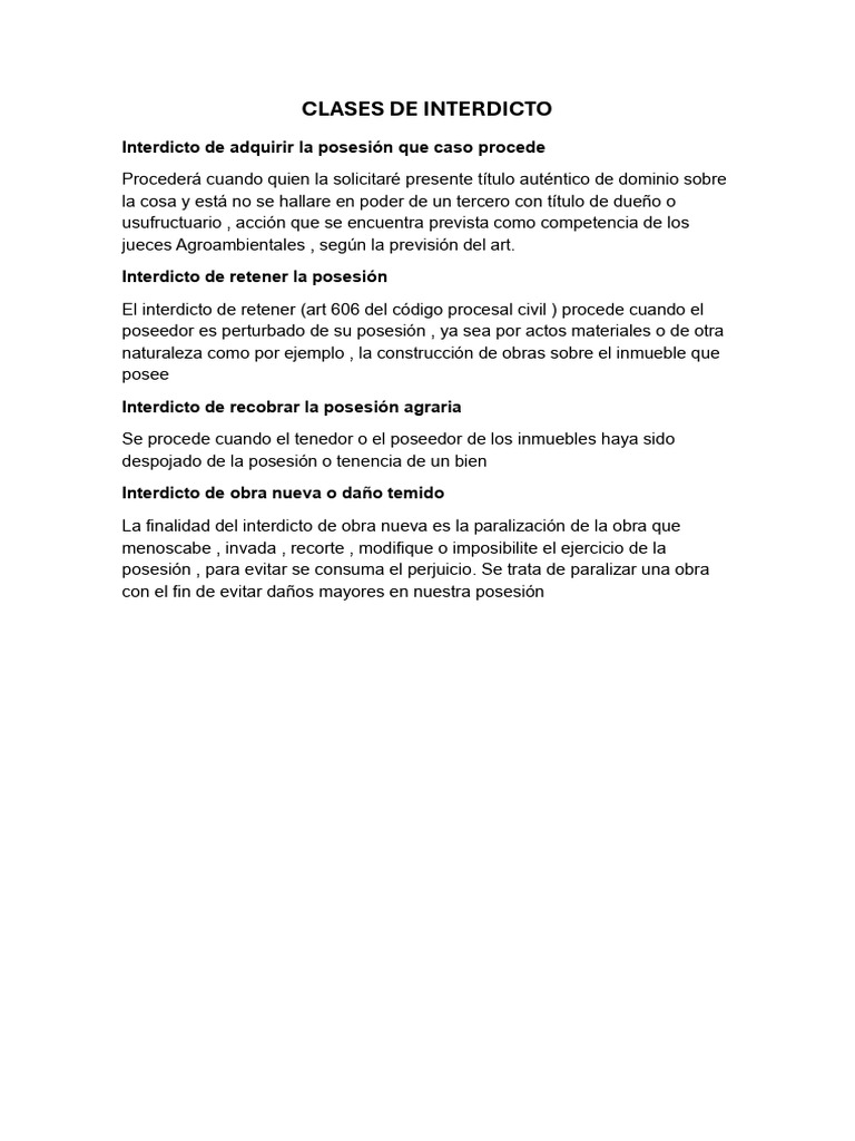 Tipos de Interdictos en Derecho Civil | PDF