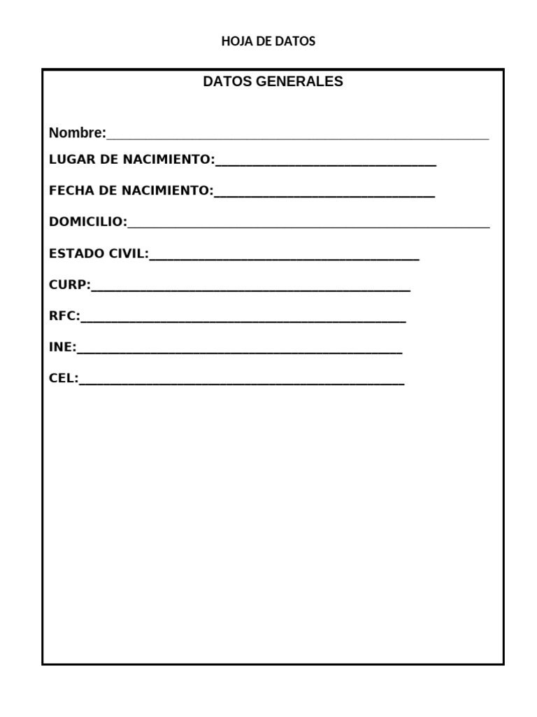Formato de Hoja de Datos Generales | PDF