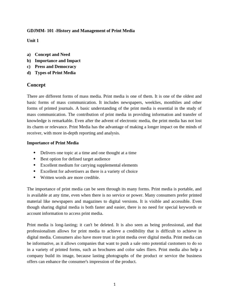 Overview of Print Media's Importance | PDF | Newspapers | Mass Media