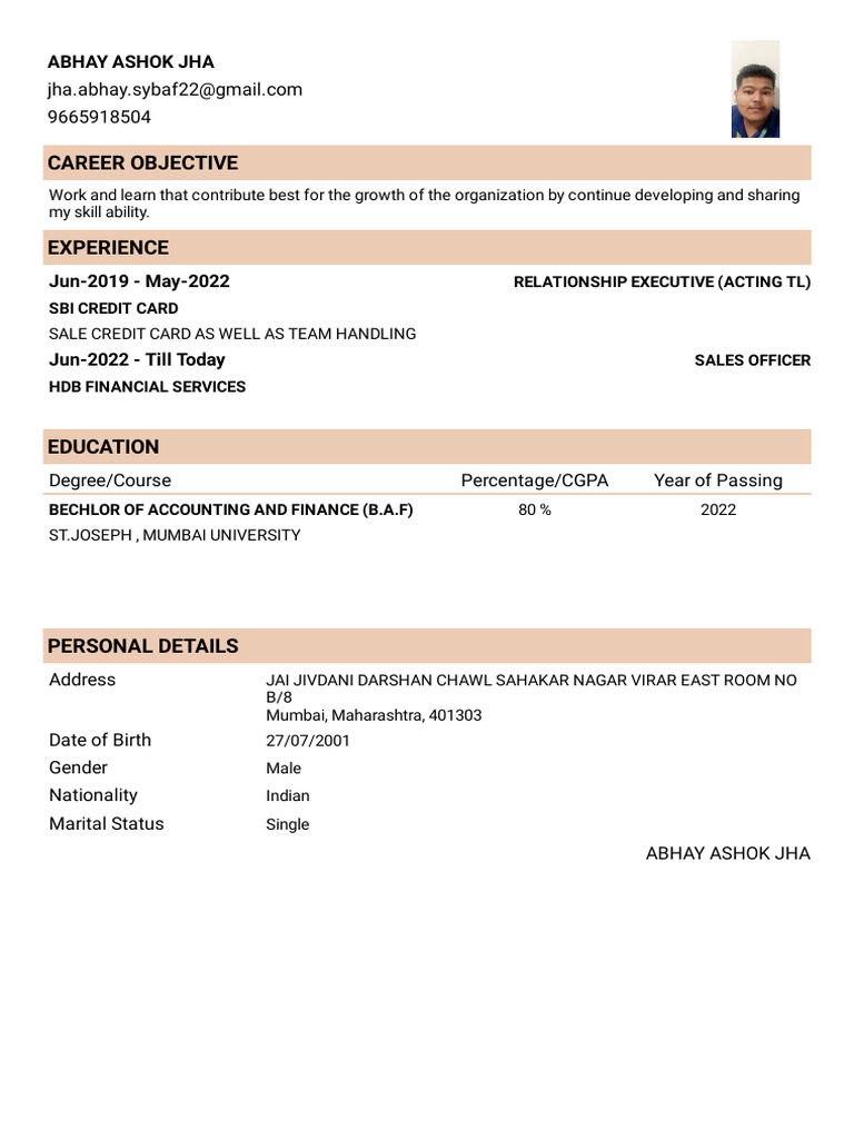 Resume ABHAY JHA Format6 | PDF