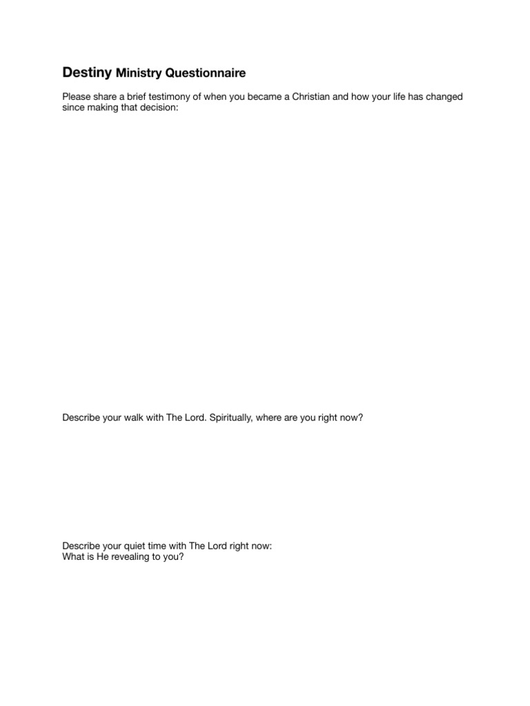 Destiny Ministry Worship Team Questionnaire | PDF