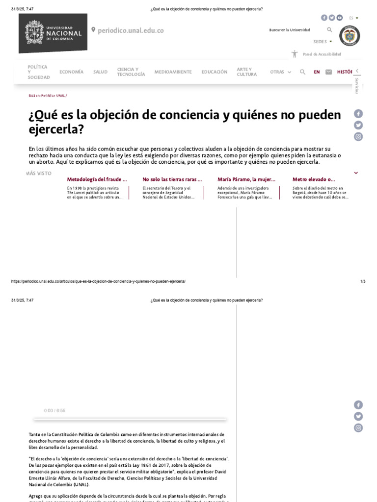 OBJECIÓN DE CONCIENCIA - UNAL | PDF | Objetor de conciencia | Justicia