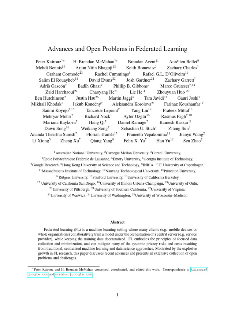 Advances and Open Problems in Federated Learning | PDF | Computing |  Computer Science
