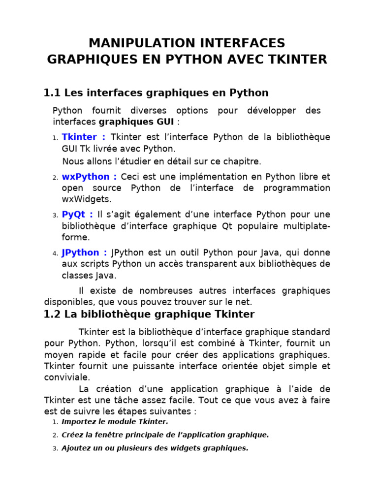 PROGRAMMATION_GRAPHIQUE_TKINTER_PYTHON | PDF | Python (Langage de ...