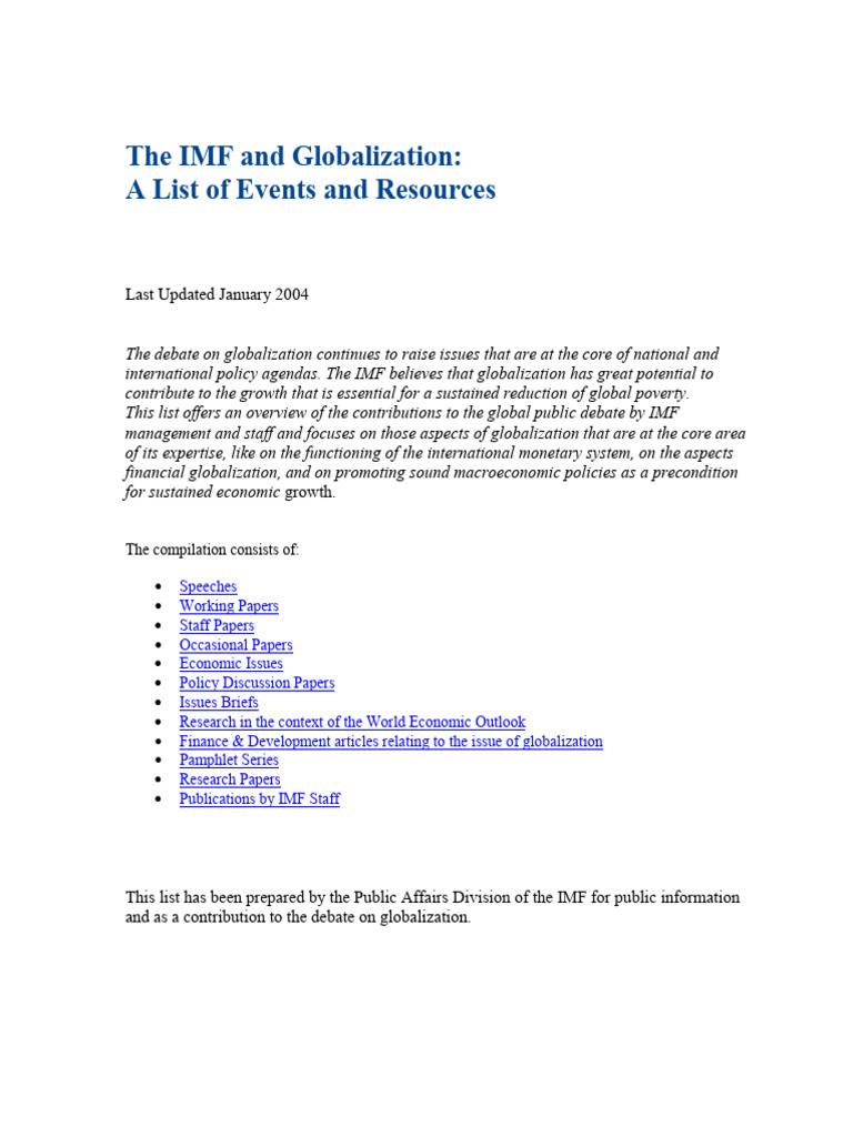 The IMF and Globalization: A List of Events and Resources: Last Updated ...