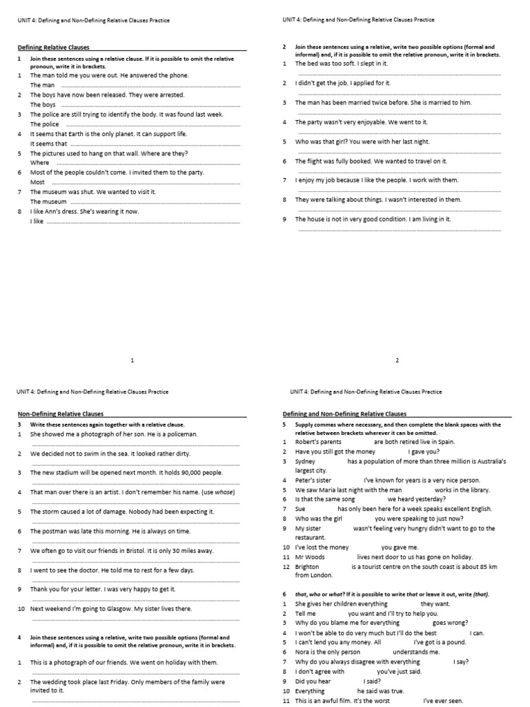 Inglés Relative Clauses | PDF | Sentence (Linguistics)