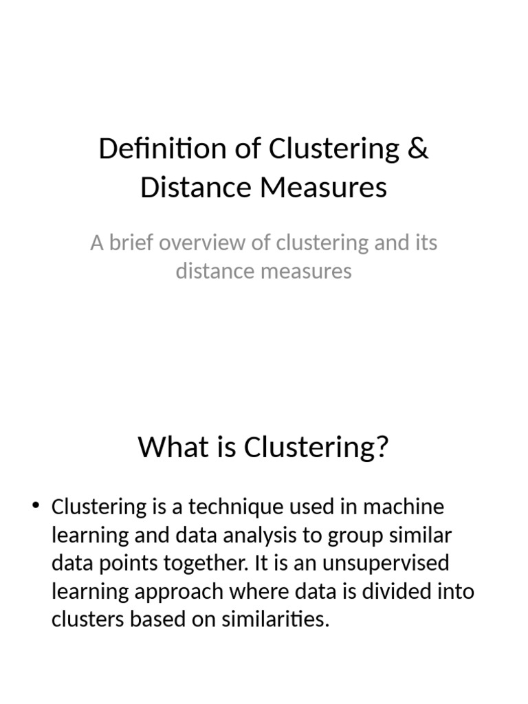 Clustering Techniques and Distance Measures | PDF