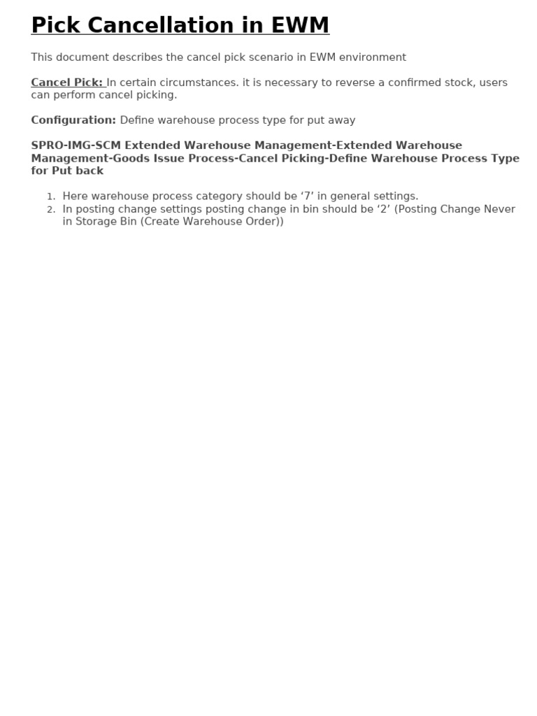 Cancel Picking Process in SAP EWM | PDF | Warehouse | Computing
