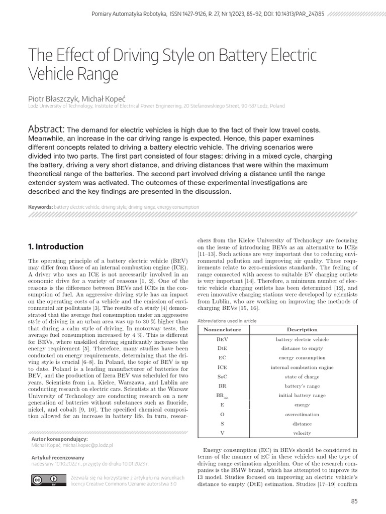 Impact of Driving Style on BEV Range | PDF | Electric Vehicle | Electricity
