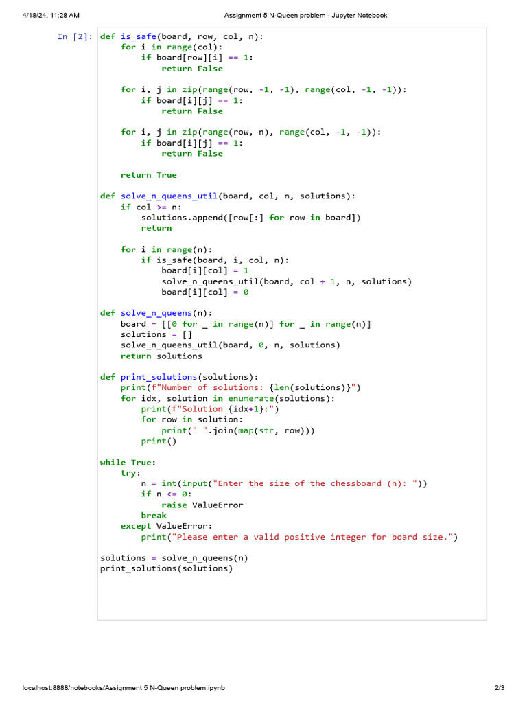 N-Queens Solution in Jupyter Notebook | PDF | Computer Programming